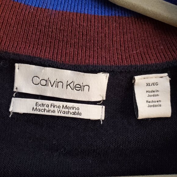 CALVIN KLEIN SZ XL Men's Extra Fine Merino Wool Zip Front Cardigan Sweater Navy - Picture 2 of 9